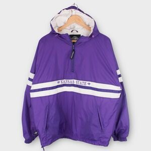 Vintage Kansas State Wildcats Quater Zip Jacket Purple Lined Windbreaker Large